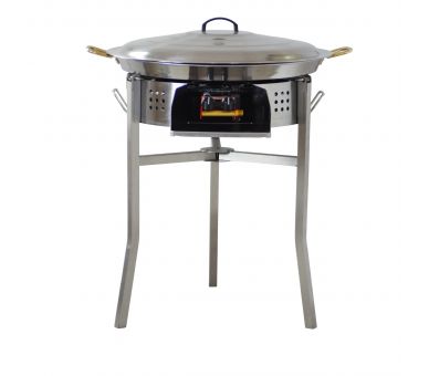 Kit paella thermocouple - Pare-flammes 60cm inox - 25 personnes - Plat inox 65cm avec couvercle inox