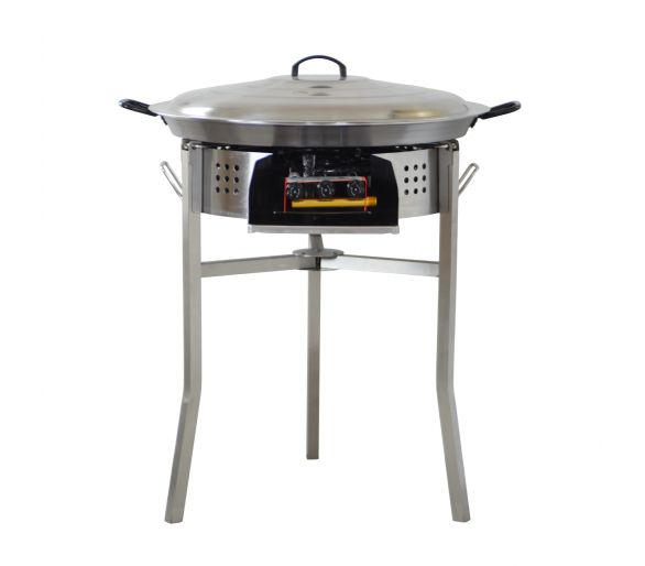 Kit paella Classique 40 personnes - Pare-flammes 70cm inox - Plat pata negra 80 cm avec couvercle inox