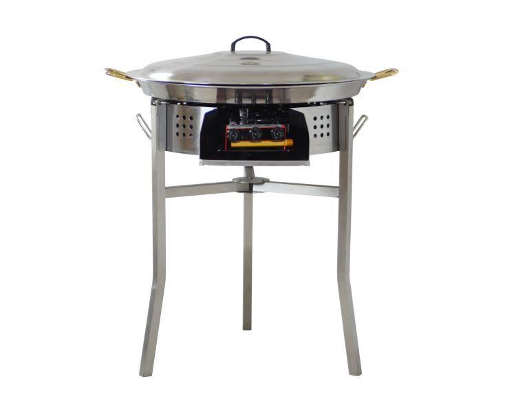 Kit paella Classique - 40 personnes - Pare-flammes inox 70cm - Plat Inox et couvercle inox
