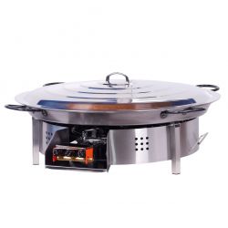 Mini kit à paella - 120 personnes - Pare-flamme inox - Plat acier - couvercle