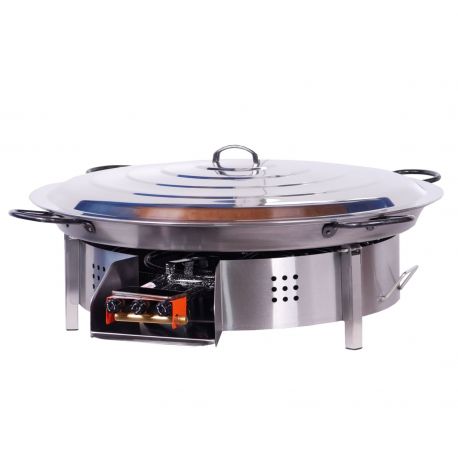 Mini kit à paella - 120 personnes - Pare-flamme inox - Plat acier - couvercle