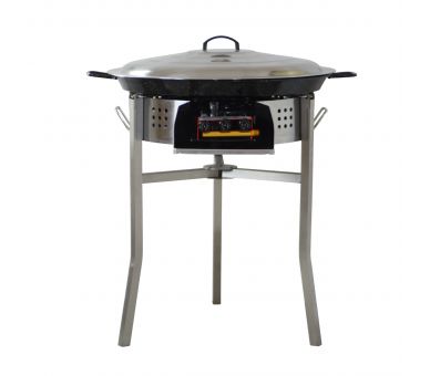 Kit à paella - Pare-flammes inox 45 cm - 20 personnes - Plat émaillé 60cm et couvercle inox