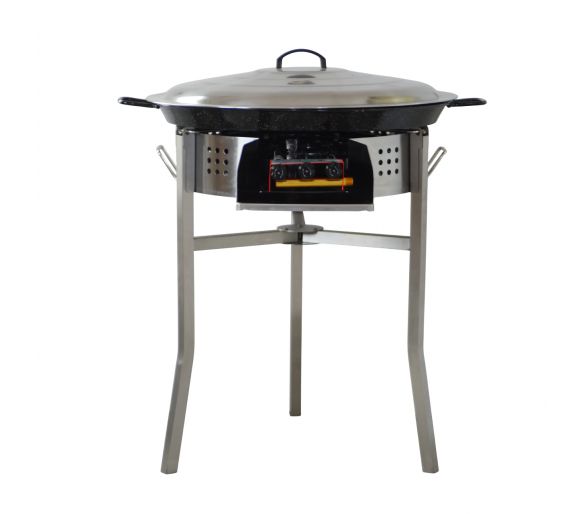 Kit paella Classique - Pare-flammes 60cm inox - 25 personnes - Plat émaillé 65cm avec couvercle inox