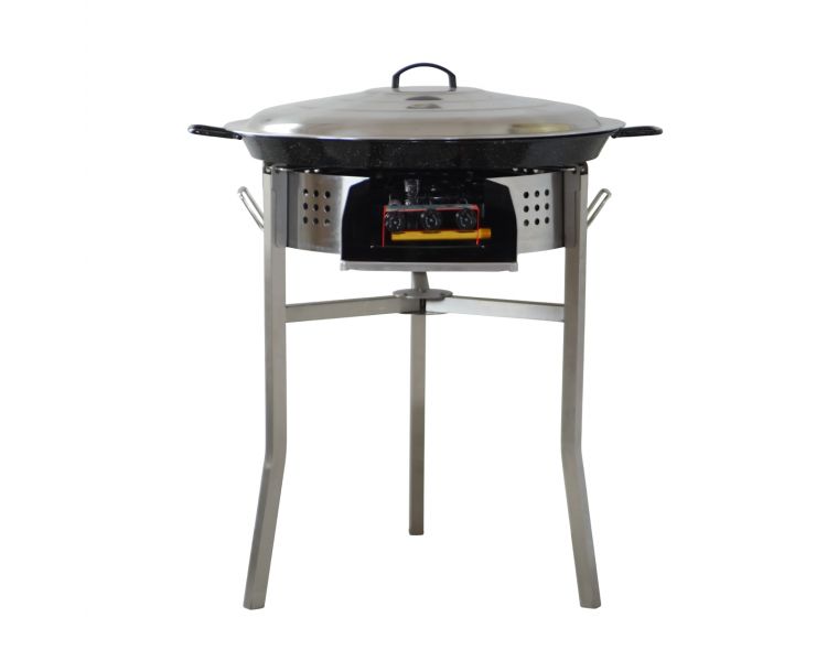 Kit paella Classique - Pare-flammes 60cm inox - 25 personnes - Plat émaillé 65cm avec couvercle inox
