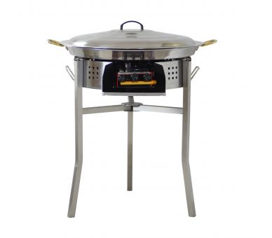 Kit paella Classique - Pare-flammes 60cm inox - 25 personnes - Plat inox 65cm avec couvercle inox