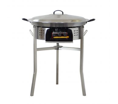 Kit paella Classique - Pare-flammes 60cm inox - 25 personnes - Plat pata negra 65cm avec couvercle inox