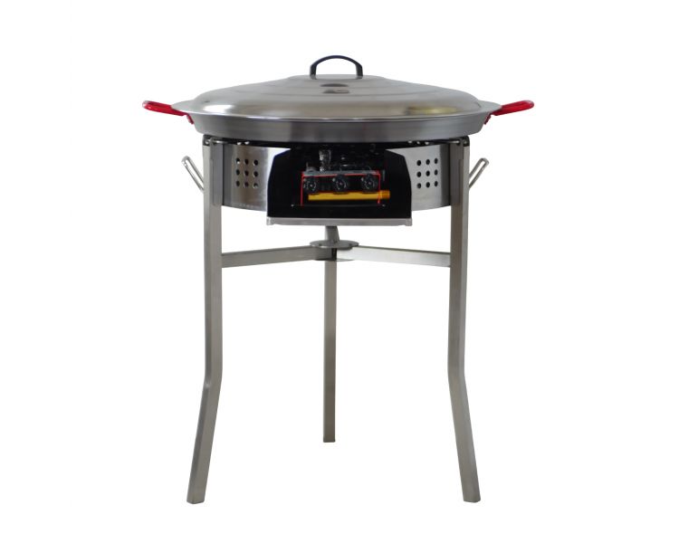 Kit paella Surpuissant - Pare-flammes 60cm inox - 25 personnes - Plat acier 65cm avec couvercle inox