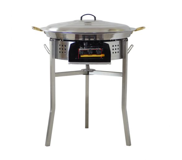 Kit paella Surpuissant - Pare-flammes 60cm inox - 25 personnes - Plat inox 65cm avec couvercle inox