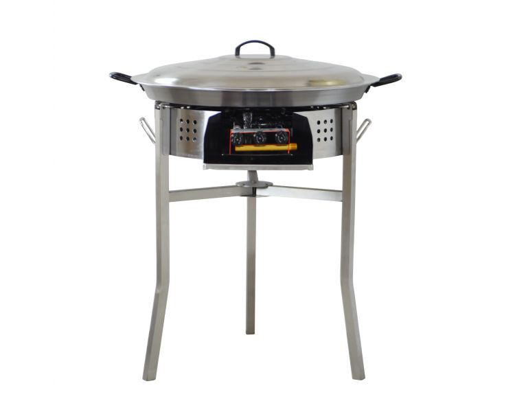 Kit paella Surpuissant - Pare-flammes 60cm inox - 25 personnes - Plat pata negra 65cm avec couvercle inox