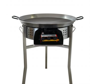 Kit paella Surpuissant - Pare-flammes 60cm inox - 25 personnes - Plat pata negra 65cm avec couvercle inox