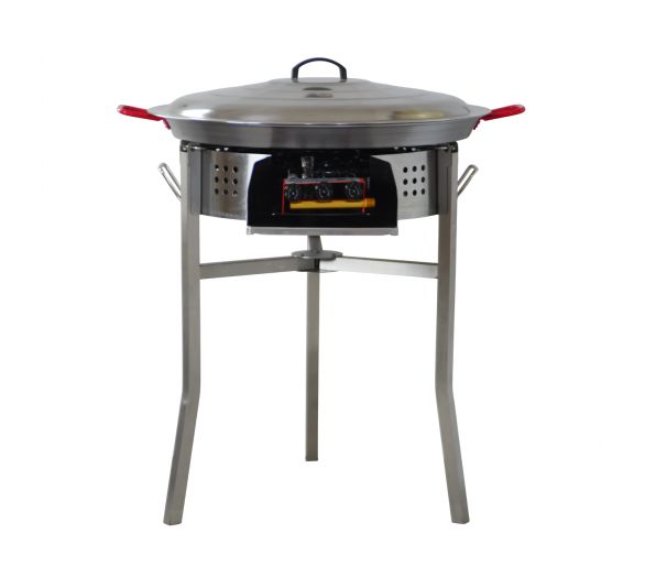 Kit paella Surpuissant - Pare-flammes 60cm inox - 30 personnes - Plat acier 70cm avec couvercle inox