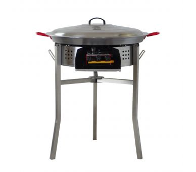 Kit paella thermocouple - Pare-flammes 60cm inox - 25 personnes - Plat acier 65cm avec couvercle inox