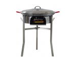 Kit paella thermocouple - Pare-flammes 60cm inox - 30 personnes - Plat acier 70cm avec couvercle inox