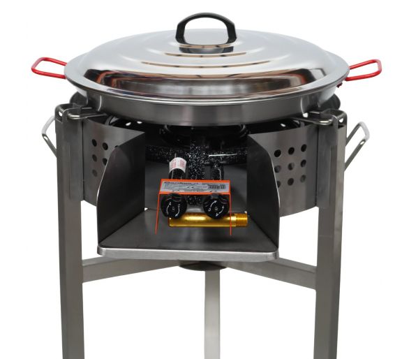 Kit à paella - BBQ45inox pour 12 personnes - Plat anti-adhérent 46cm- Couvercle inox - Thermocouple