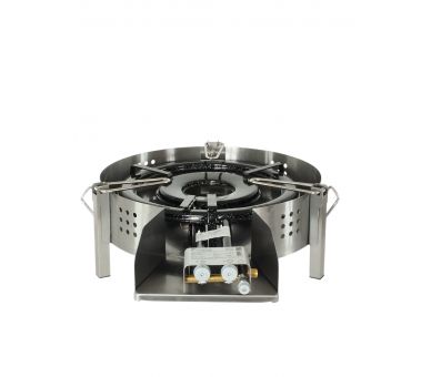 Kit à paella - Pare-flammes plan de travail 45cm inox - 20 personnes - Plat acier 60cm - Couvercle - Thermocouple