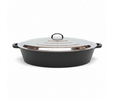 Maxi poêle géante 80cm en fonte + couvercle inox. Prof: 8cm