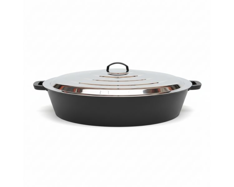 Poêle géante 80cm en fonte avec 1 séparation et couvercle inox